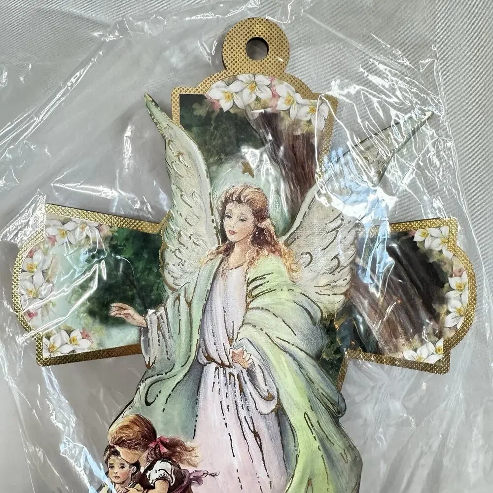 Italian Wooden Cross with Guardian Angle: 